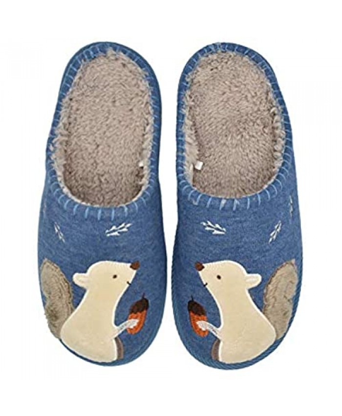 Cute Squirrel Animal Slippers for Women Mens Winter Warm Memory Foam Cotton Home Slippers Soft Plush Fleece Slip on House Slippers for Girls Indoor Outdoor Shoes