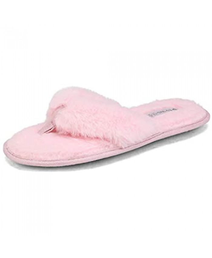 DREAM PAIRS Women’s House Fluffy Fuzzy Memory Foam Open Toe Flip Flop Slip On Indoor Slippers