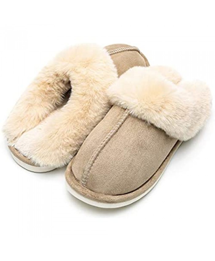 Epsion Womens Winter Warm Slipper Faux Fur Fluffy Slip-On House Slippers Suede Fur Lined/Anti-Skid Sole Indoor Outdoor