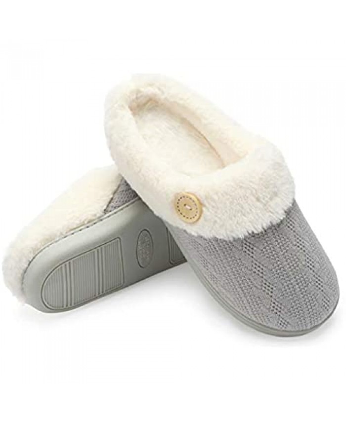 Fuzzy Slippers Womens Comfy Memory Foam House Slipper Warm Plush Outdoor Indoor Anti-Skid Slip On Shoes with Fur Lining
