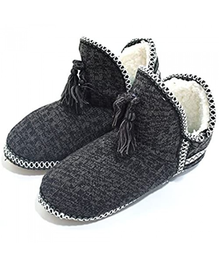 GPOS Women's Cashmere Knit House Slipper Booties Cotton Quilted Warm Indoor Ankle Boots