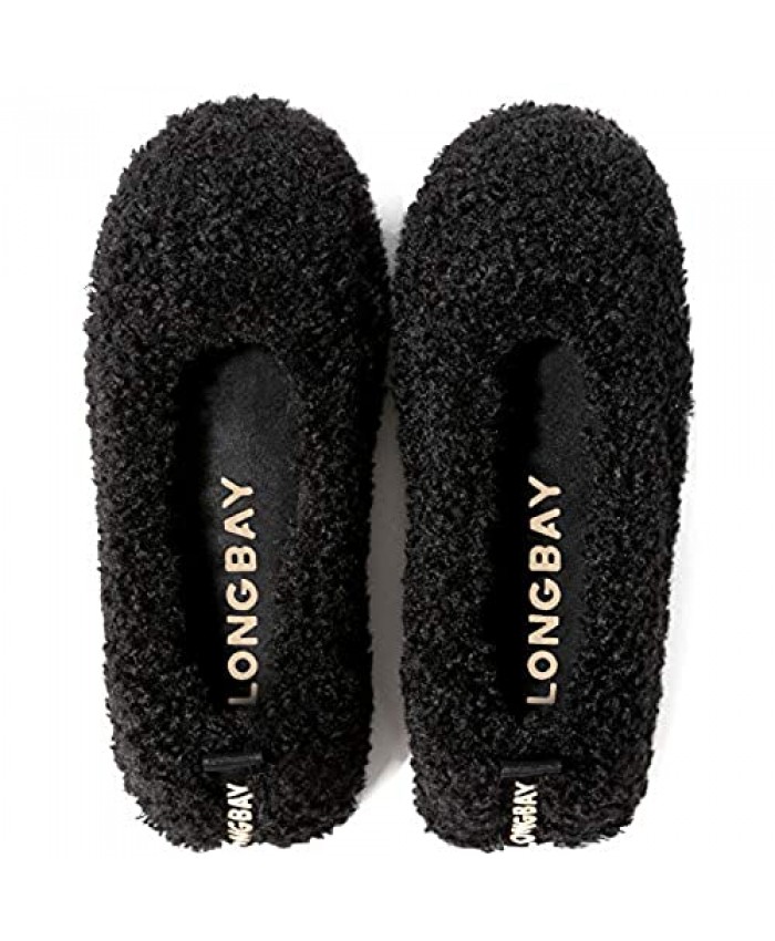 LongBay Women’s Fuzzy Sherpa Faux Fur Slip-On Slippers with Memory Foam for Indoor Outdoor