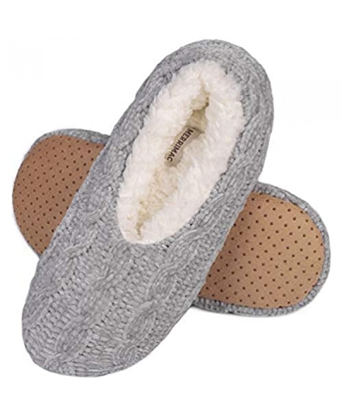 MERRIMAC Women's Fuzzy Cable Knit Slipper Socks with Non-Slip Grippers