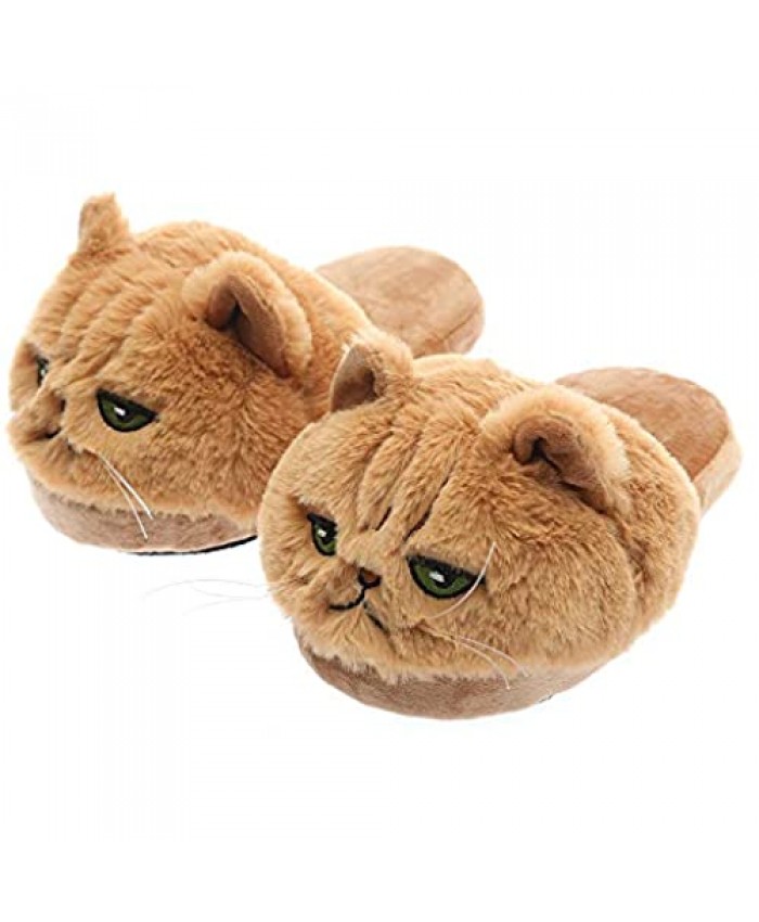 Millffy Unisex Kids Girls 3D Big Head Realistic Kitty Cat Womens Tabby cat Plush Fuzzy Slippers Ladies House Slippers