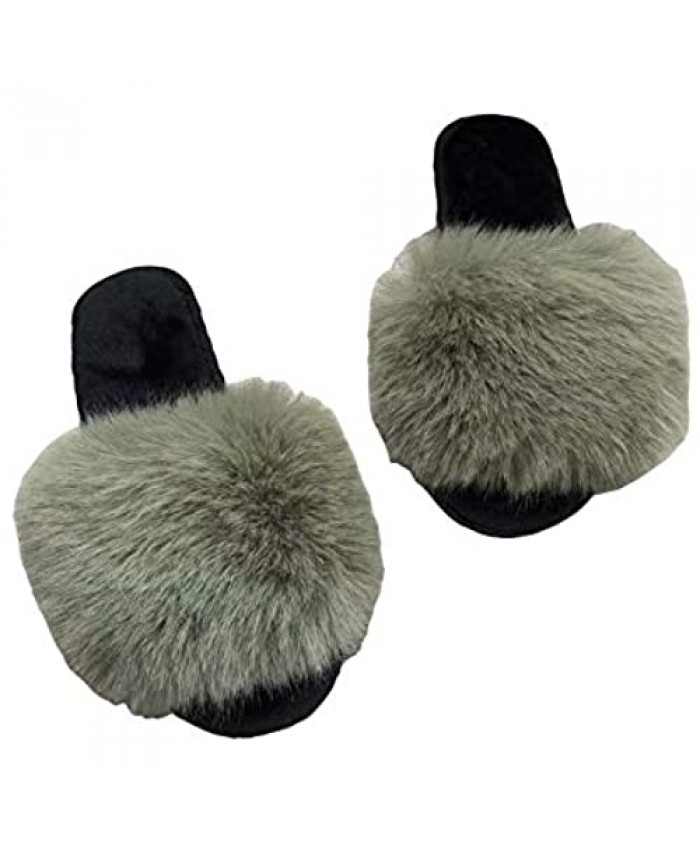 OUISISI Women's Cross Band Slippers Soft Furry Slides for Women House Shoes Indoor Outdoor with Hard Bottom Slippers for Women