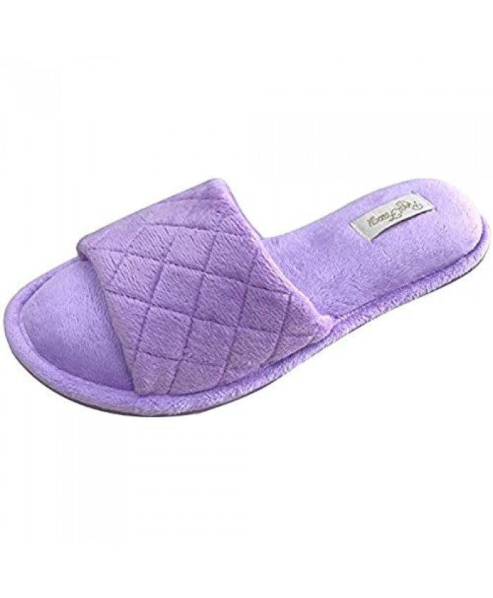 Real Fancy Women’s Memory Foam Soft Terry Open Toe House Slippers Comfort Non-Slip Slip On Home Shoes