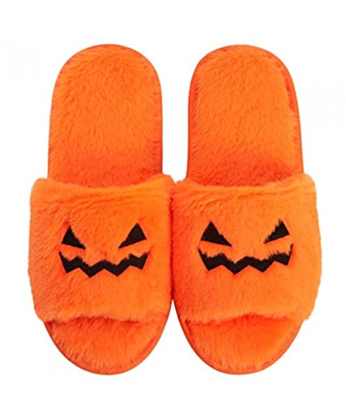 Sanfiago Women Slippers with Cartoon Funny Face Furry Memory Foam Non-Slip Rubber Sole Soft Slip on Halloween Home Shoes Indoor and Outdoor Gifts for Girls Ladies