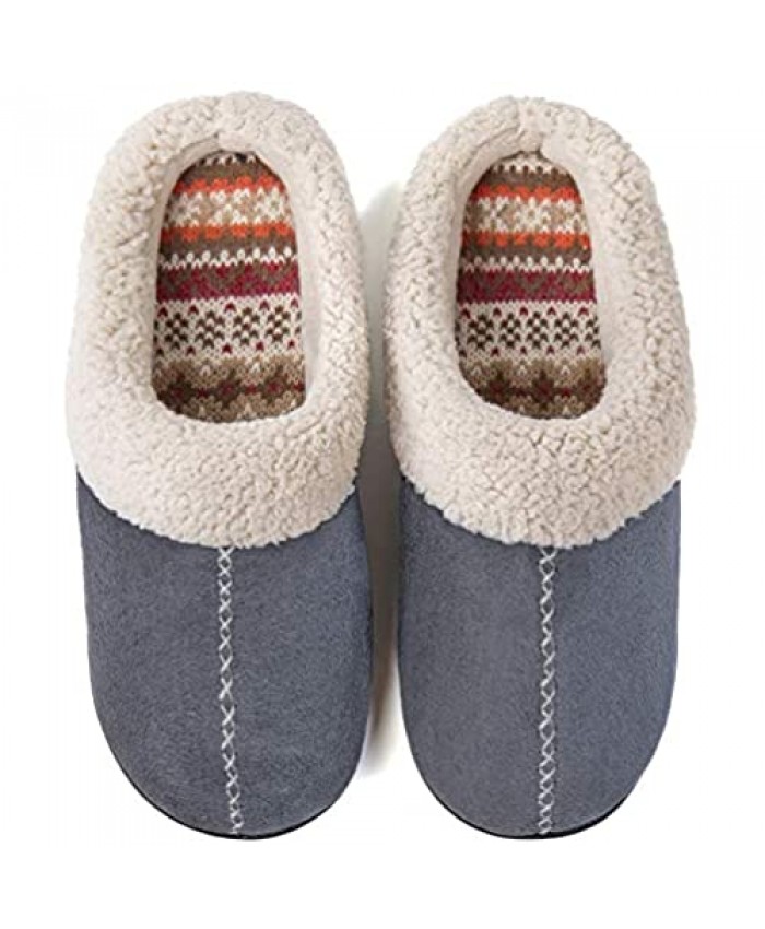 ULTRAIDEAS Women's Comfort Memory Foam Slippers with Warm Fleece Lining and Wool-Like Collar Casual Micro Suede Slip on Clog Mule House Shoes with Indoor Outdoor Anti-Skid Hard Rubber Sole