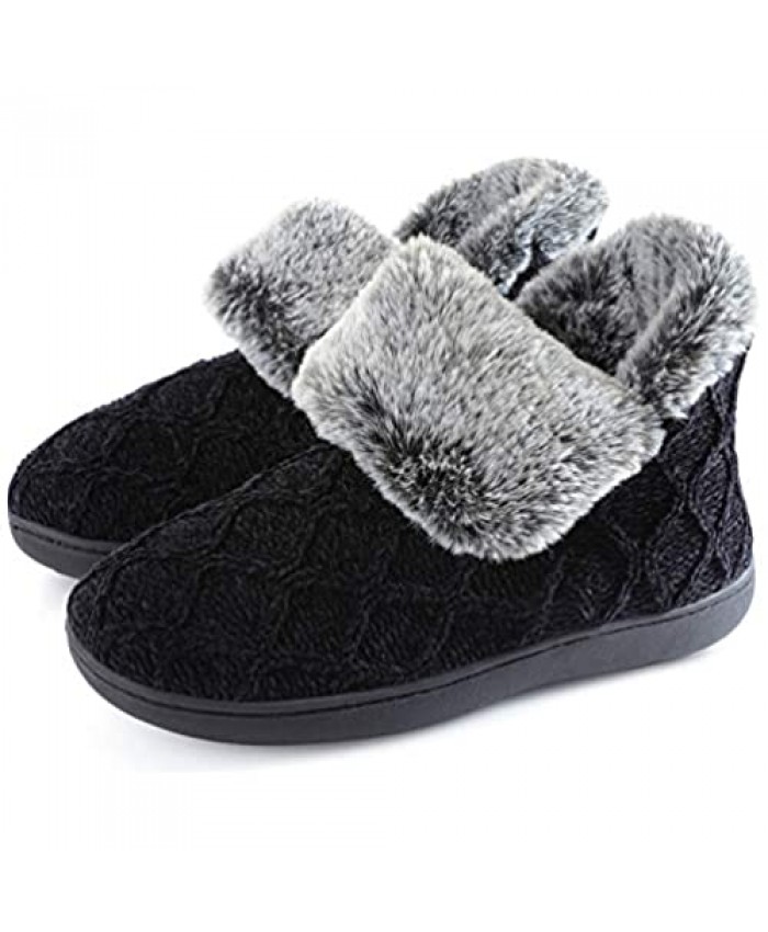 ULTRAIDEAS Women's Comfy Memory Foam Slippers with Warm Fluffy Fur Collar Chenille Closed Back House Shoes with Anti-Slip Indoor Outdoor Rubber Sole