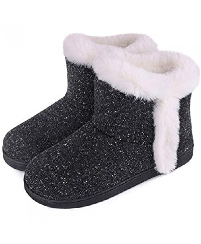 Women's Cotton Knit Memory Foam Ankle Booties Slippers Fashion Anti-Skid House Shoes with Comfy Plush Lining