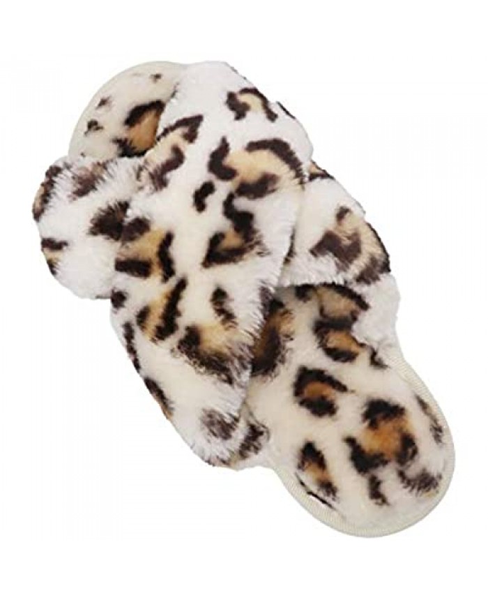 Women's Fuzzy Fluffy Furry Fur Slippers Cozy House Indoor & Outdoor Slippers Leopard Warm Bedroom Slippers