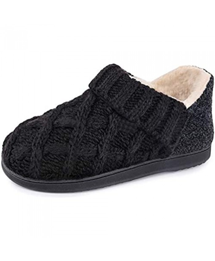 Women’s Warm Wool Yarn Cable Knitted Bootie Slippers Memory Foam Anti-Skid Sole House Shoes Indoor Outdoor