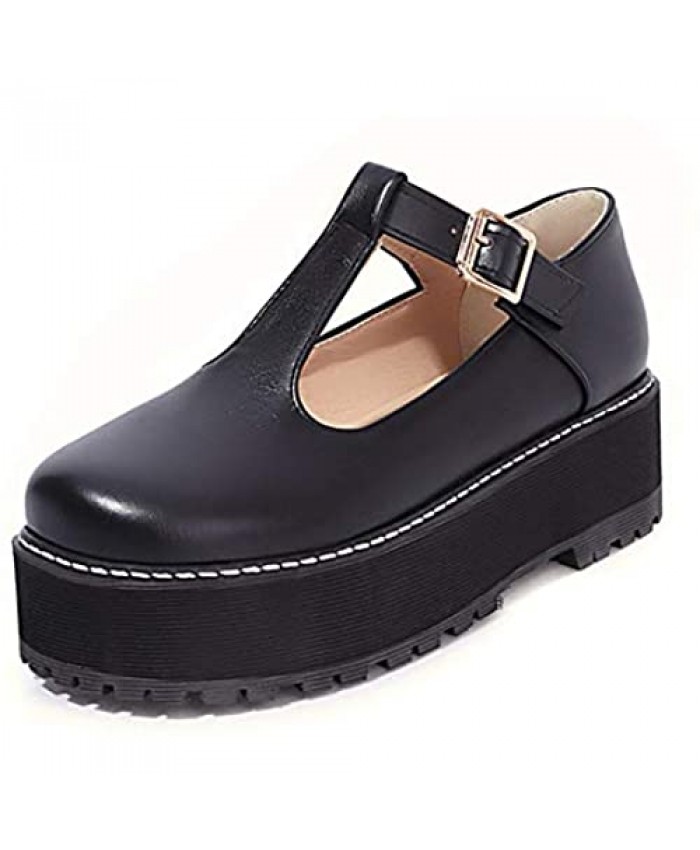 MSKFZEK Womens T-Strap Chunky Heel Platform Lolita Mary Janes Shoes Goth Fashion Cosplay Pumps
