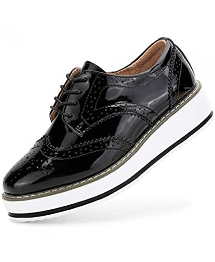 Oxford Shoes for Women Platform Dress Shoes Lace Up Wingtip Brogue Sneakers