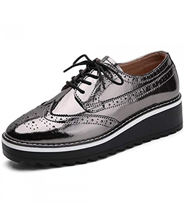 Women's Leather Lace-Up Wingtips Brogue Oxford Shoes