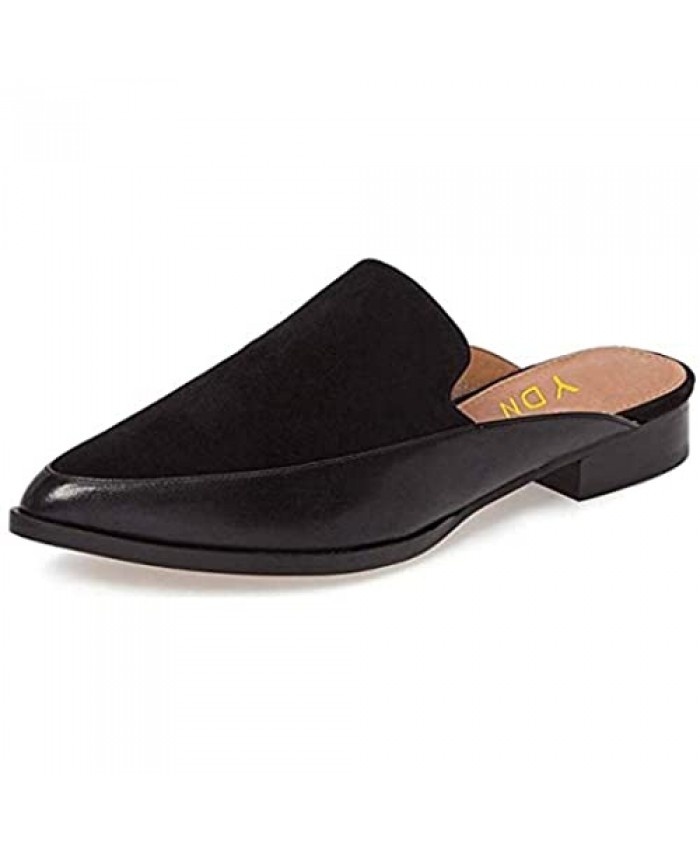 YDN Women Low Heels Mules Slip On Flats Loafers Pointy Toe Clogs Slide Slipper Shoes