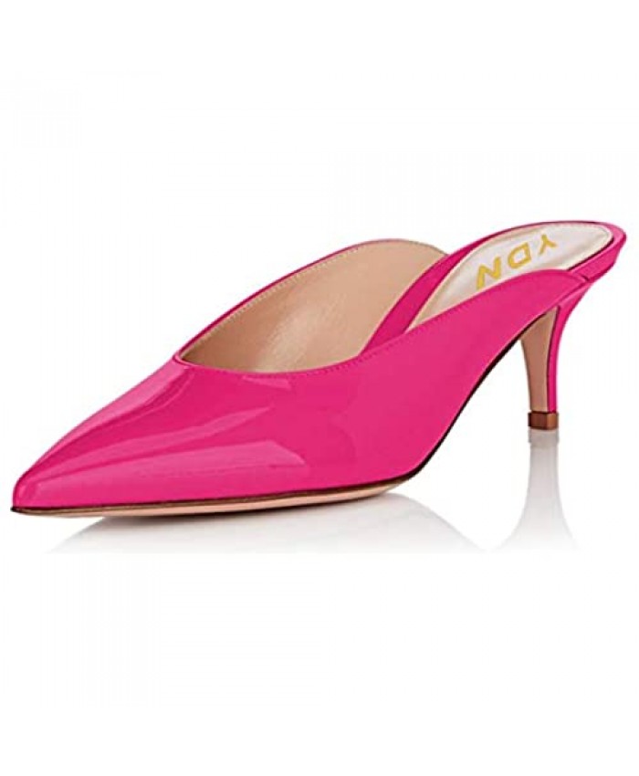YDN Women's Dressy Pointed Toe Low Heel Loafers Slip on Mules Slide Sandals Kitten Shoes