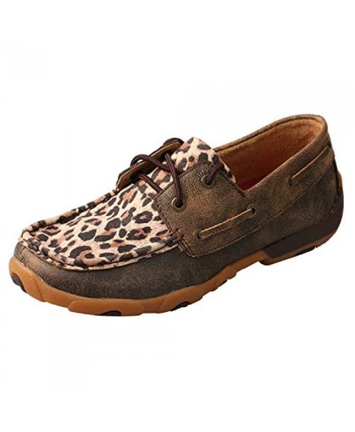 Twisted X Women's Boat Shoe Driving Moc Distressed/Leopard 10(M)