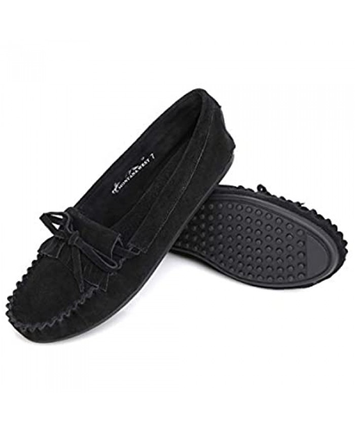 Women's Real Leather Moccasins Flat Shoes Suede Driving Slip-on Loafers with Western Studs