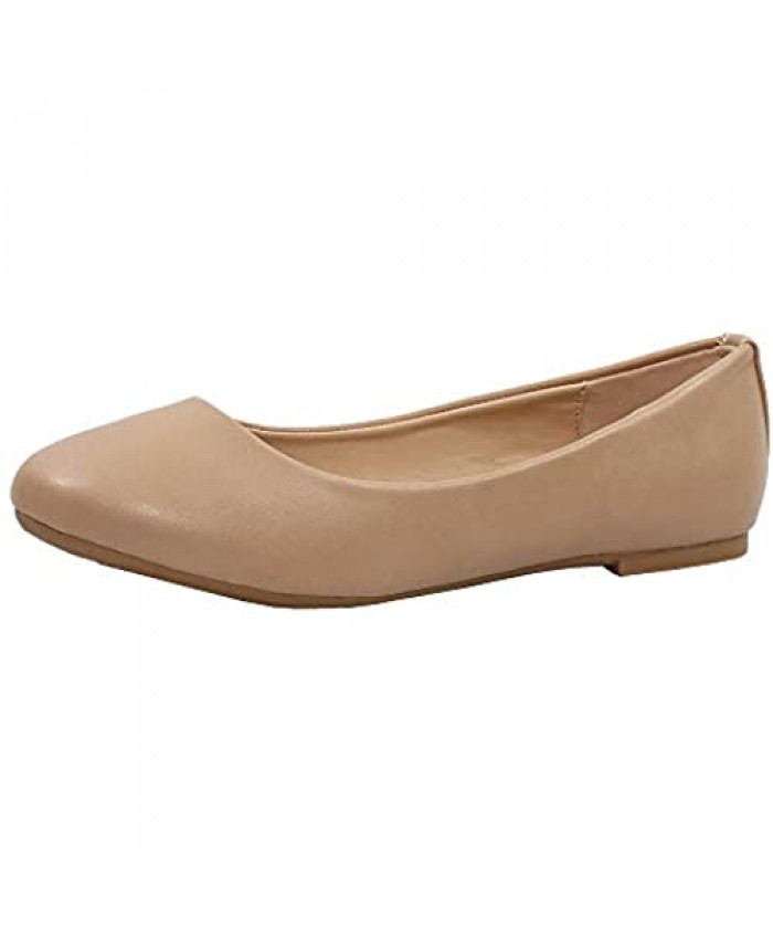 EETTARO Women's Classic Round Toe Ballet Flats Leather Low Heel Loafers Comfort Slip On Ballerina Flat Shoes