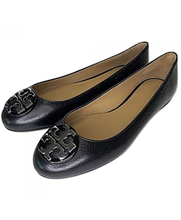 Tory Burch Womens Claire Ballet Flat Tumbled Leather Black/Silver (US 7)