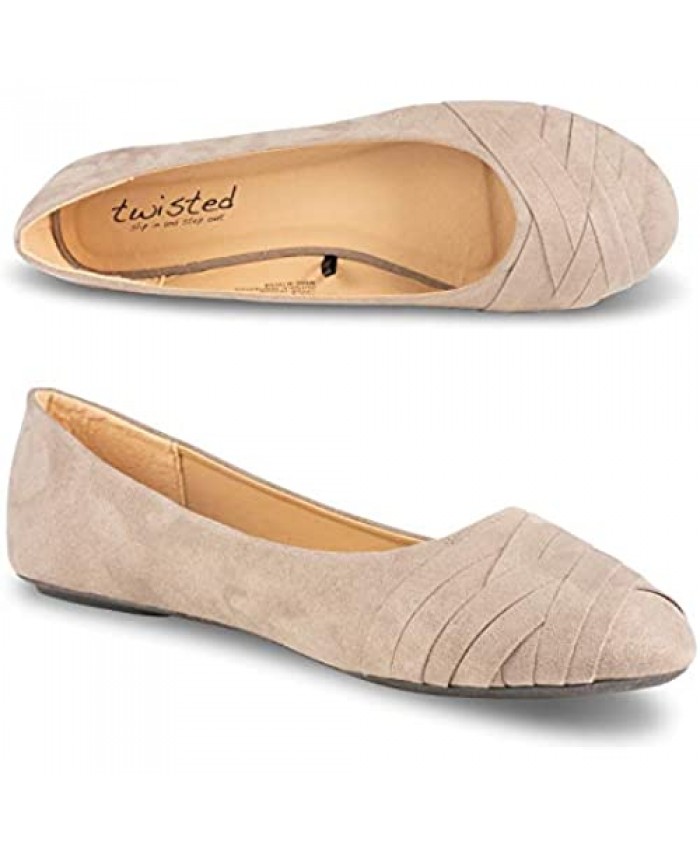 Twisted Sara Womens Flats Ladies Micro Suede Ballet Shoes with Comfort Insole Wrap Pattern Toe