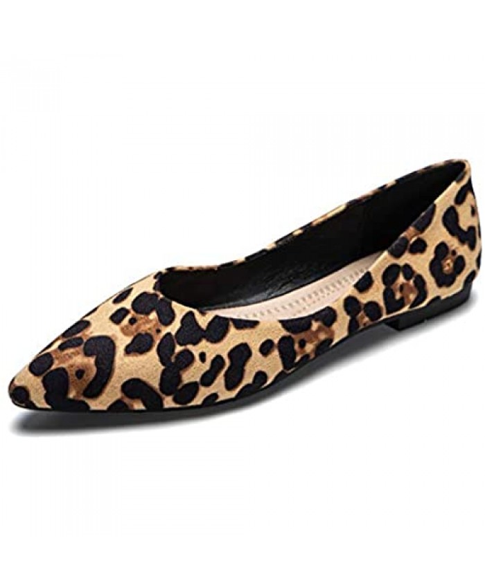 URELEGAN Women Leopard Pointed Toe Ballet Flats Comfortable Animal Print Dress Shoes