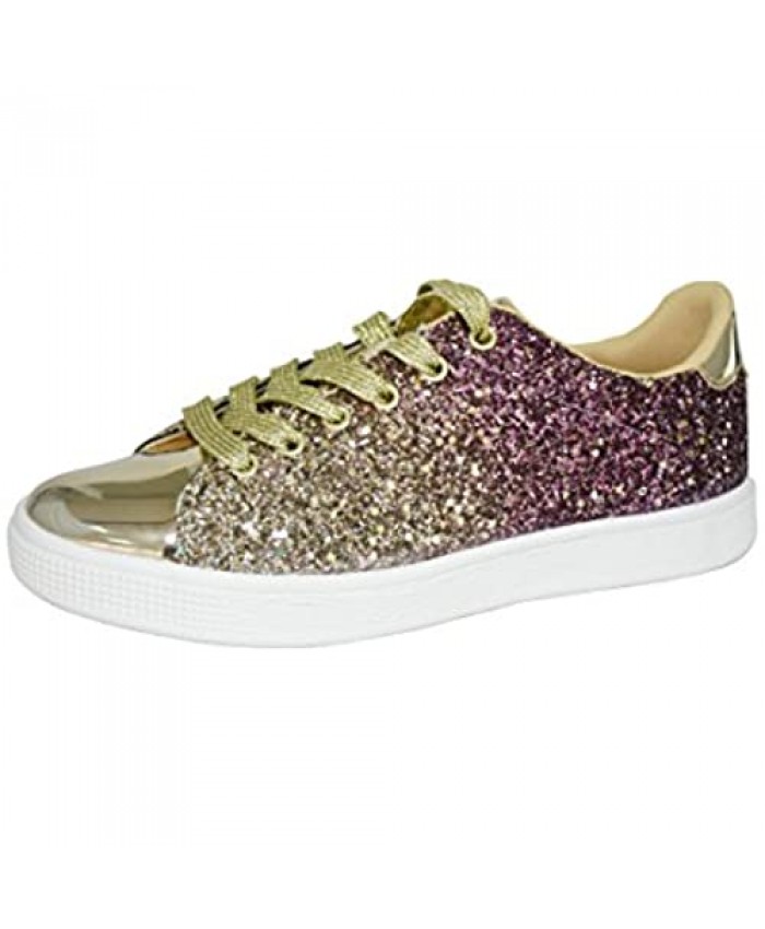 LUCKY STEP Glitter Sneakers Lace up | Fashion Sneakers | Sparkly Shoes for Women