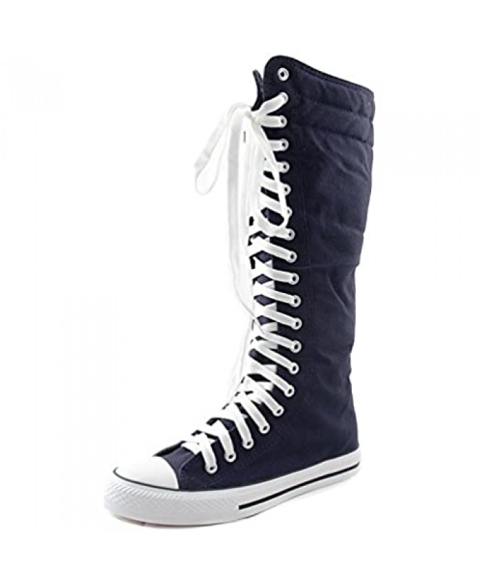 Mid Calf Knee High Woman Boots Tall Classic Canvas Sky High Lace up Stylish Punk Flat Sneaker Boots