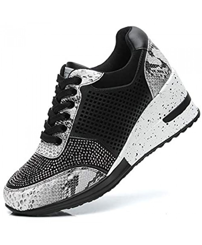 Viscozzy Leopard Heel Wedge Sneakers for Women - Lace Up High Heel Shoes