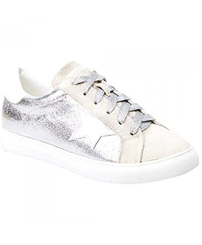 Womens Fashion Star Sneakers Shoes Platform Glitter Sparkle Comfort Lace Up Flats Fit Small