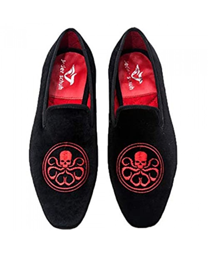 Jeder S Mens Red Velvet Loafers Dress Shoes Smoking Slippers Men Pirates Pattern Design Velvet Banquet Driving Shoes Loafer