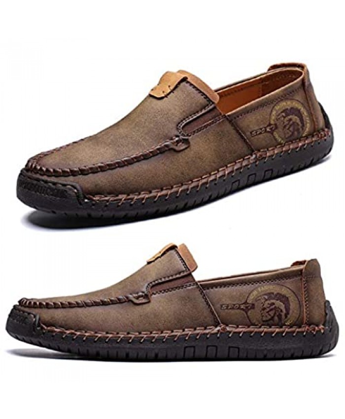 Qiucdzi Men's Casual Leather Loafer Breathable Driving Boat Shoes Lightweight Slip On Flats Walking Sneakers