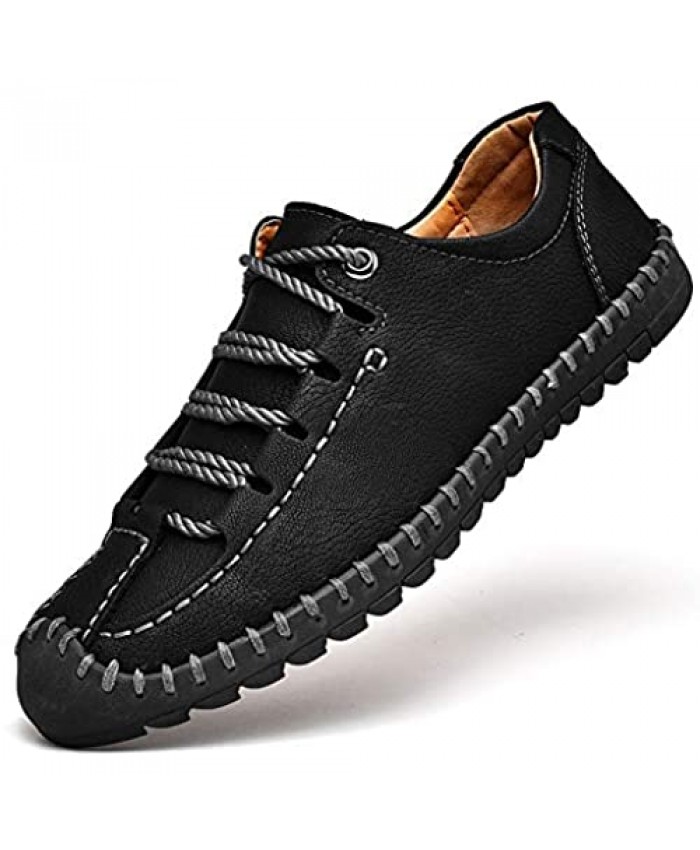 Qiucdzi Men's Casual Penny Loafers Breathable Lace-up Driving Boat Shoes Handmade Flats Dress Shoes