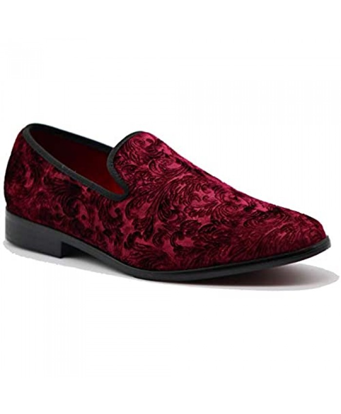 SPK35 Men's Vintage Velvet Flower Designer Dress Loafers Slip On Shoes Classic Tuxedo Dress Shoes