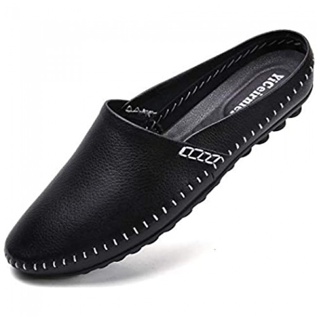 YiCeirnier Mens Mules Clog Slippers Breathable Punching Leather Slip on Shoes Casual Loafers