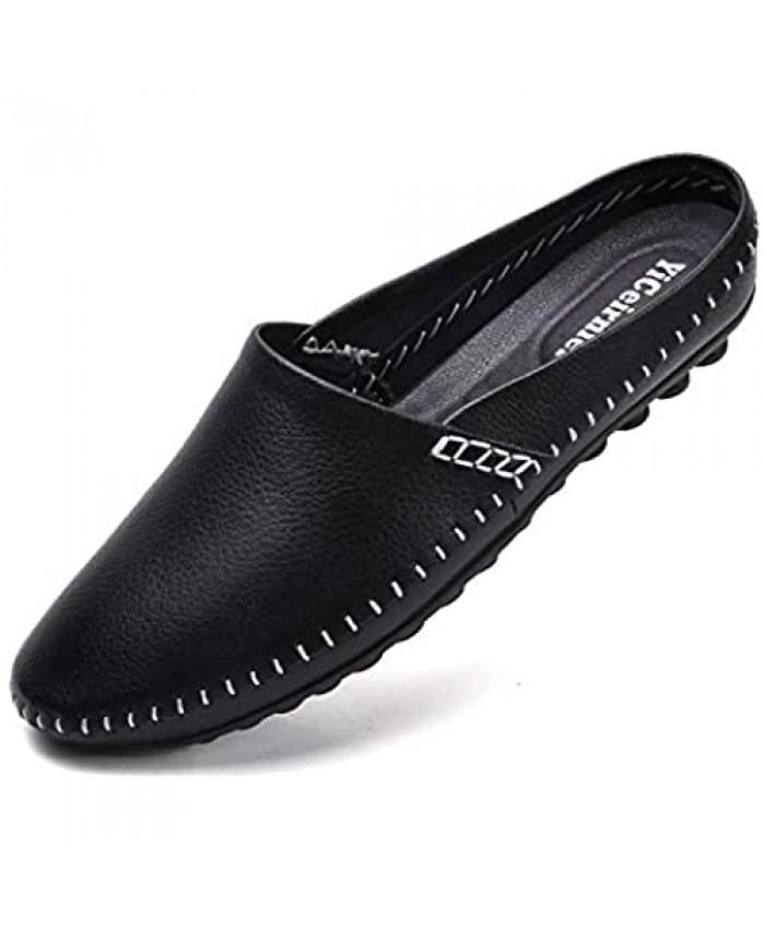 YiCeirnier Mens Mules Clog Slippers Breathable Punching Leather Slip on Shoes Casual Loafers