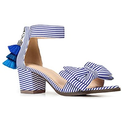 J. Adams April Heels for Women - Blue & White Pinstripe Sandal with Tassle