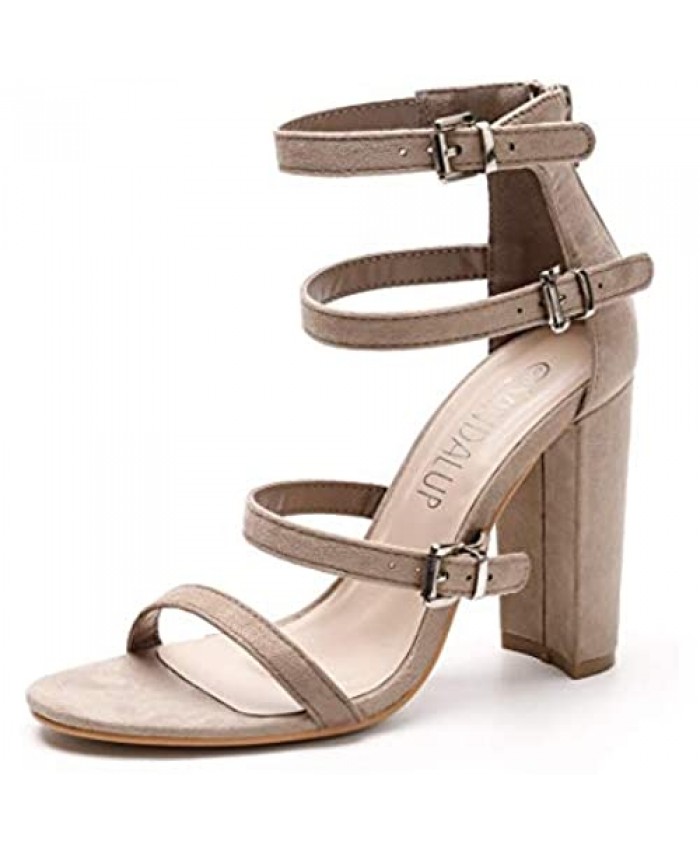 SANDALUP Adjustable Buckle Ankle Straps Chunky Heels for Women
