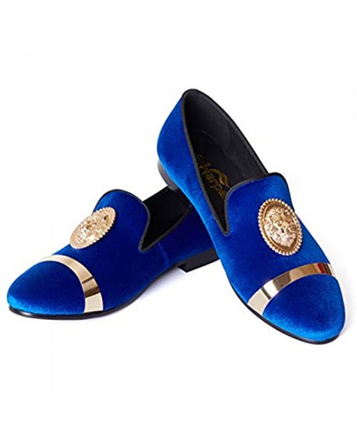 Fit Blue Velvet Loafers Schuhe für Herren mit goldener Löwenschnalle und Platte handgefertigte flache Schuhe