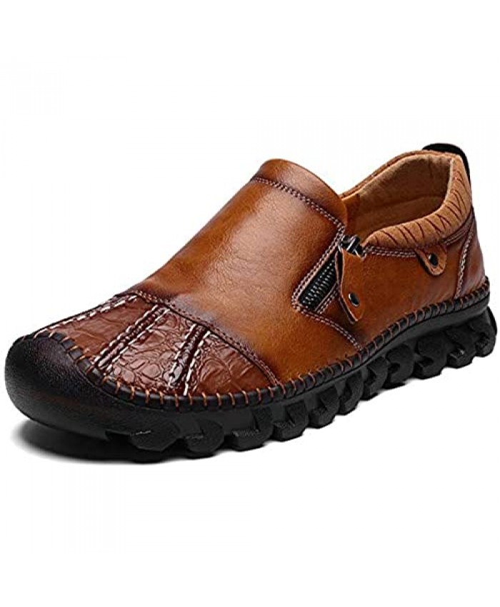 MAIZUN Herren Slip On Zipper Loafers Leder Casual Fahren Schuhe rutschfeste Bequeme Wanderschuhe