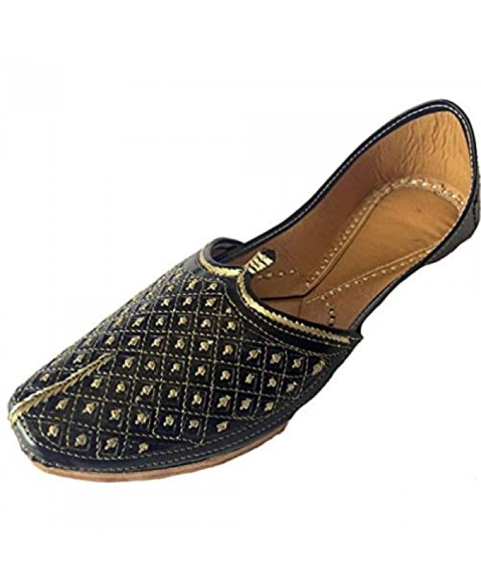 Step n Style Herren flache schwarze Hochzeit Khussa Schuhe Traditionelle indische Leder Loafer Punjabi Jutti
