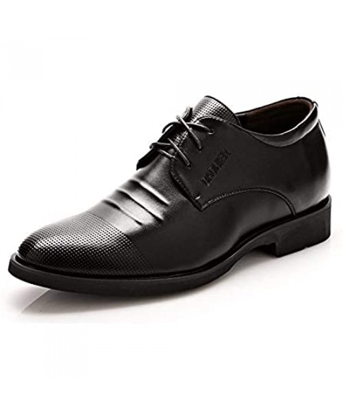 Battle Men Men's Elevator Shoes 2" Taller Lace up Faux Leather Formal Oxford Dress Footwear Removable Invisible Height Increasing Insole Formal Men