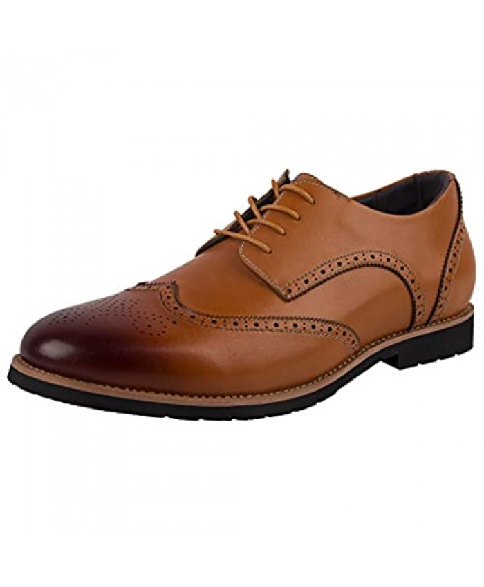iloveSIA Mens Leather Oxford Shoes Classic Business Brogue Wingtip Dress Shoes Brown