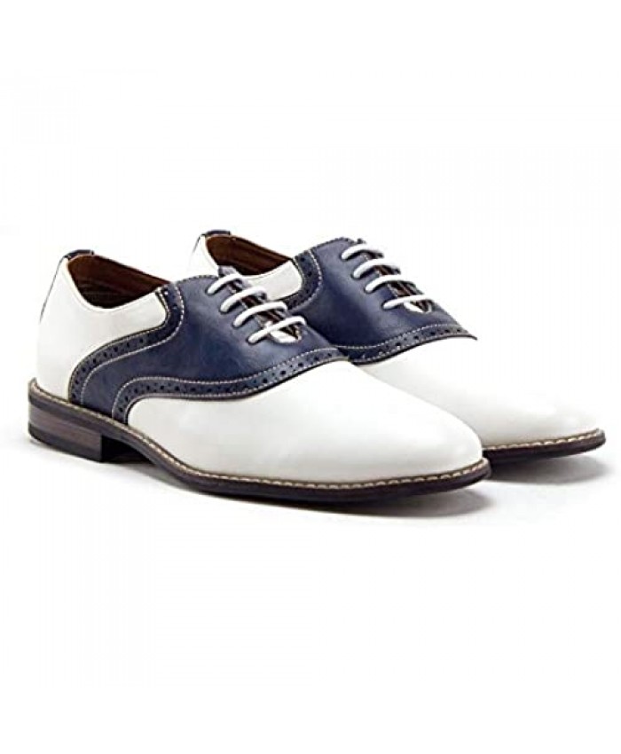 Jazamé Men's Parker Classic Two Tone Round Toe Saddle Oxfords Dress Shoes