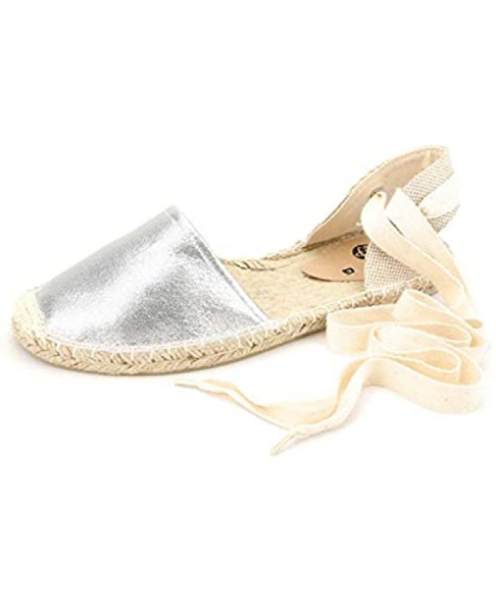 diig Espadrille Sandals for Women Lace Up Closed Toe Espadrilles Silver Brown Navy Light/Rose Gold Tie Up Flat Shoes