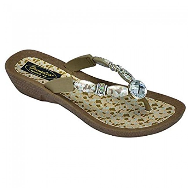 Grandco Women’s Coastal V Thong Fancy Jeweled Slip-on Flat Beaded Sandals