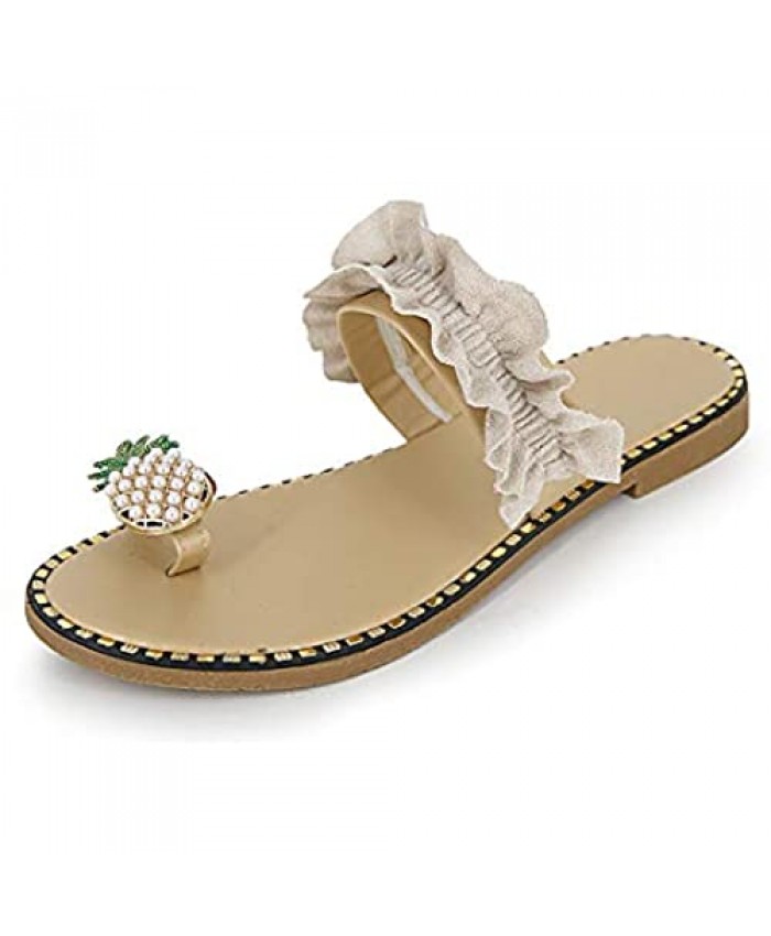Radish Stars Women Casual Slippers Pineapple Rhinestone Flat Sandals Shiny Clip Toe Flip Flops Beach Shoes