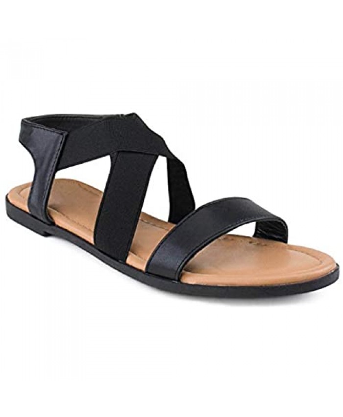 RF ROOM OF FASHION Women's Criss Cross Elastic Ankle Strap Comfortable Flat Sandals