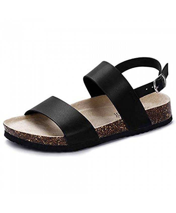 SANDALUP Women Cork Flat Sandals with Ankle Strap